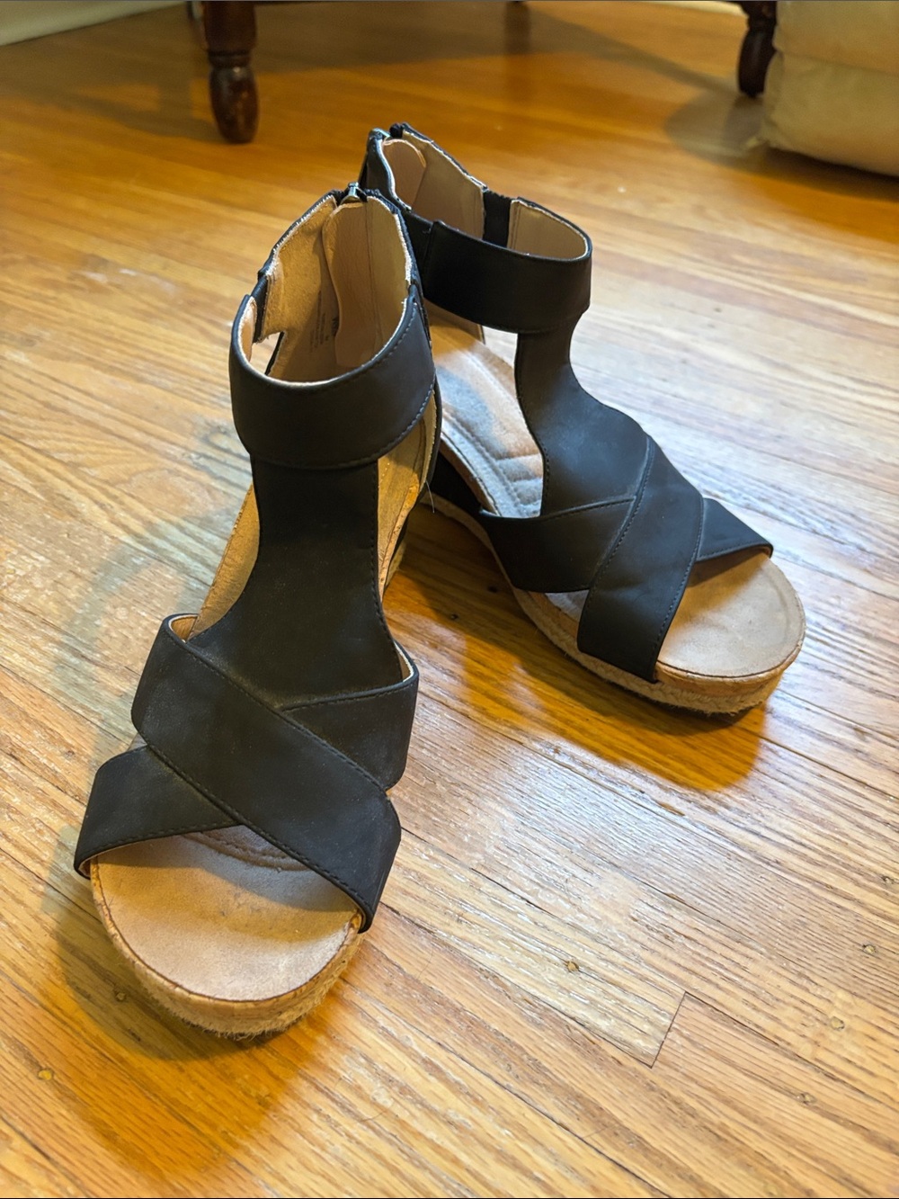 Adrienne Vittadini Black Crisscross Wedge Sandals